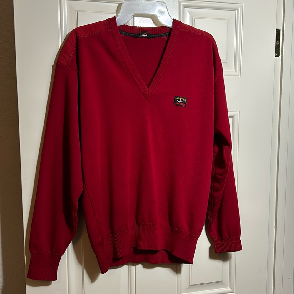 Paul & Shark Yachting Wool Blend Elbow patch red v neck sweater